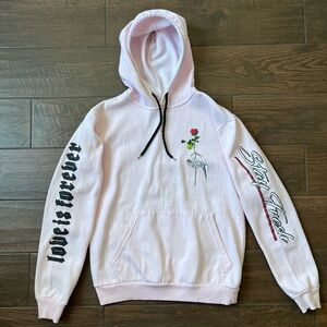 Pink skeleton rose hoodie sweater